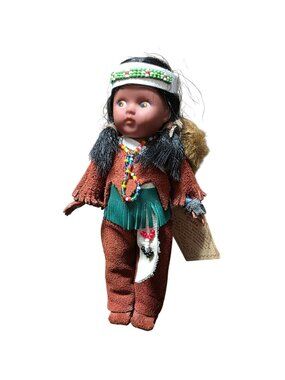 Native American Carlson Doll Opening Closing Eyes Leather Clothes & Bead work